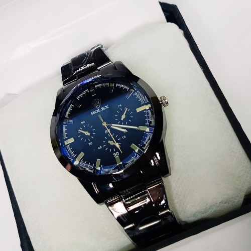 Black Rolex Watch For Men Stainless Steel Strap