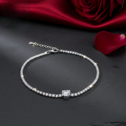 Elegant Cubic Zirconia Tennis Bracelet with Solitaire Centerpiece