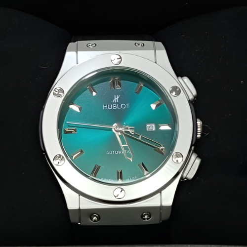 Mens Watch Hublot Stylish Classic Green Dial Premium Swiss Made Luxury Timepiece Date Display