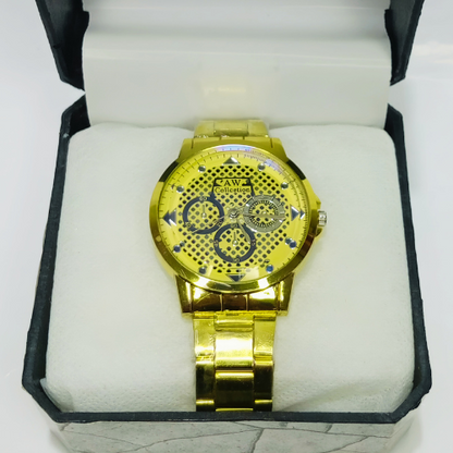Stylish Golden Watch For Men Stainless Steel Strap