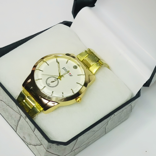 Golden Watch For Men with White Dial and Stainless Steel Strap