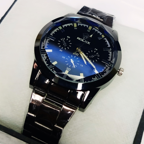 Black Rolex Watch For Men Stainless Steel Strap