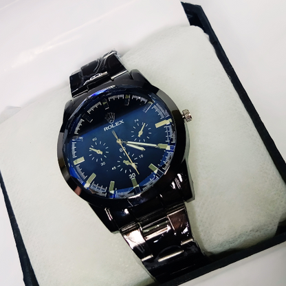 Black Rolex Watch For Men Stainless Steel Strap