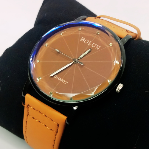 Stylish Watch For Men With Brown Dial and Leather Strap With Box