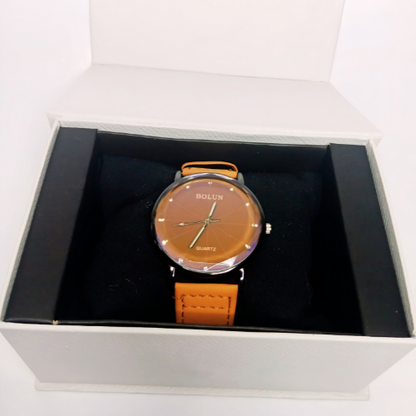 Stylish Watch For Men With Brown Dial and Leather Strap With Box