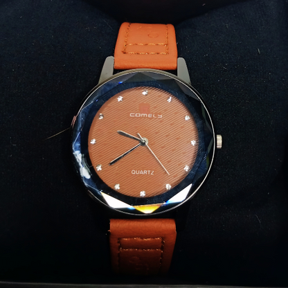 Decent Brown Watch for Women Trendy Leather Strap Watch with Crystal Accents