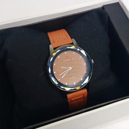 Decent Brown Watch for Women Trendy Leather Strap Watch with Crystal Accents