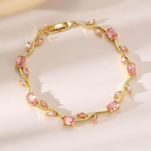 Blush Bloom Crystal Bracelet – Elegant Pink Charm Jewelry
