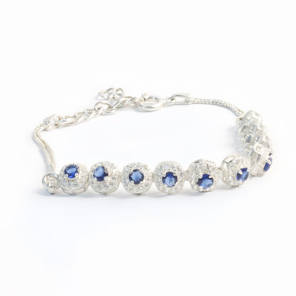 Elegant Sliver Bracelet With Sapphire Blue Gemstones