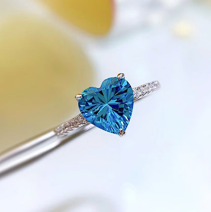 Aqua Heart-Cut Crystal Promise Ring For Women