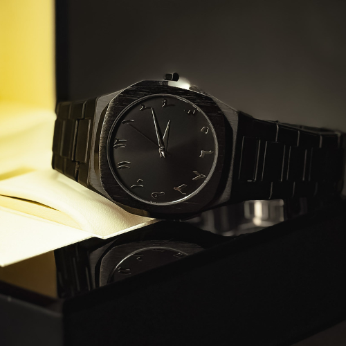 Black Arabic Aura Metallic Watch Stainless Steel